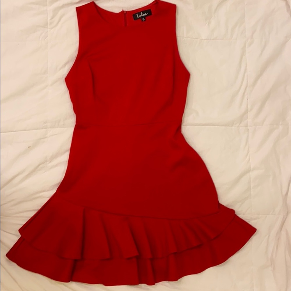 Lulu's Darla Red Ruffled Asymmetrical Mini Dress